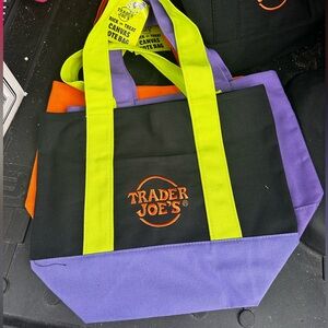 Trader Joe's Black Green Purple and Orange Canvas Trick or Treat Tote Bag